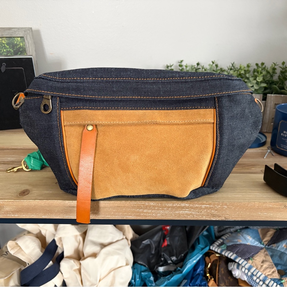Parker Thatch Denim and Tan Suede cross your heart sling